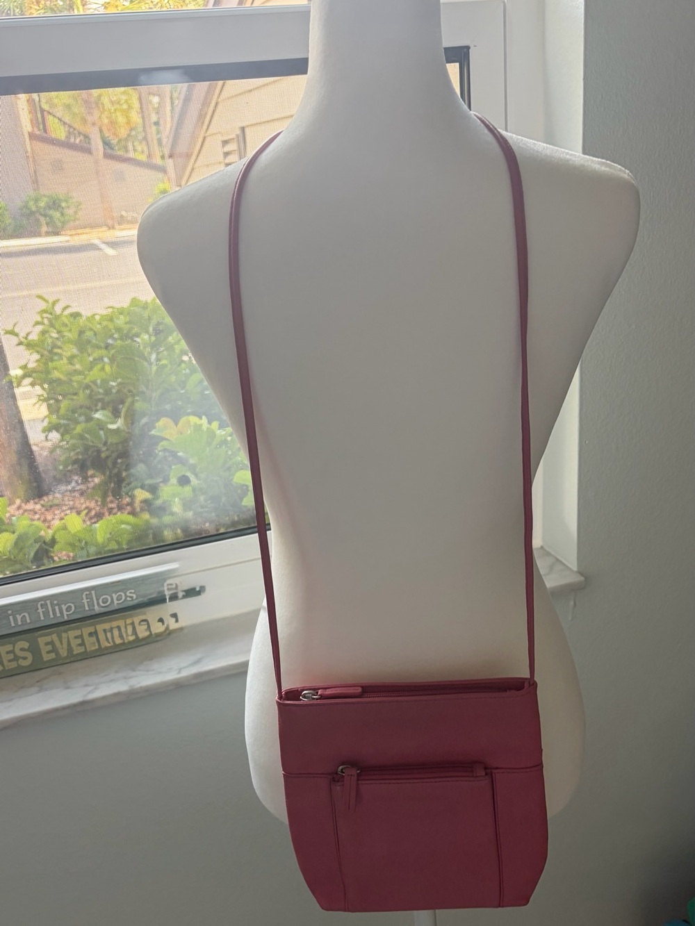 White Mountain Rose Pink Crossbody Bag with Front Zip Pocket